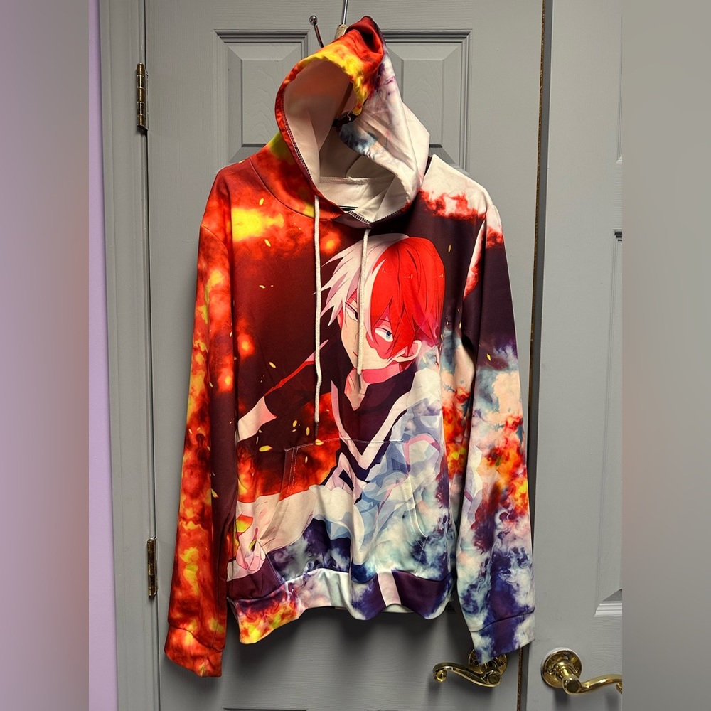Anime Graphic Hoodie with Red and Multicolor Design